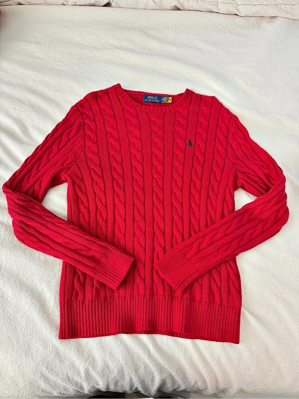 Polo Ralph Lauren Cable-Knit Cotton Sweater Red Medium. NEVER USED.